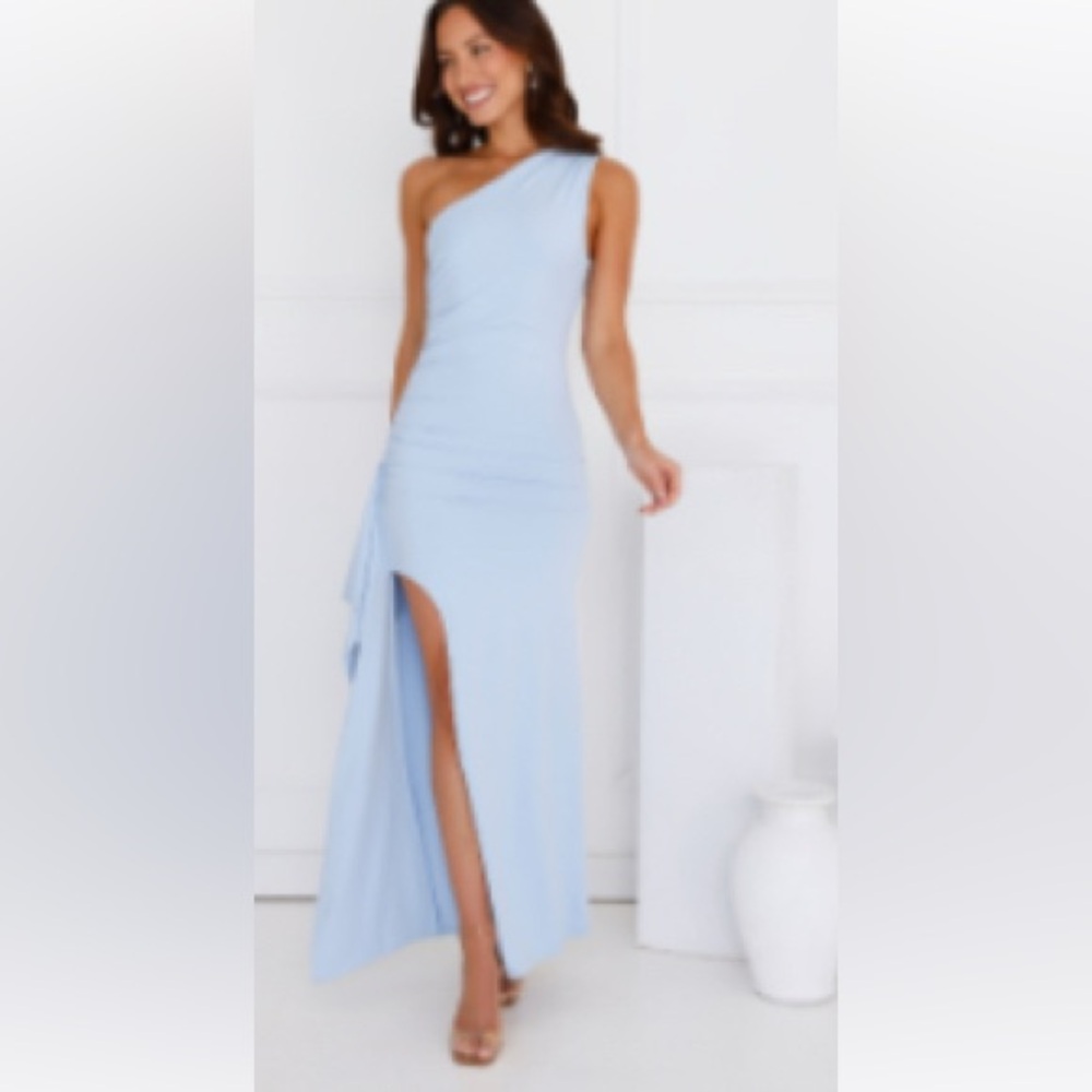 One shoulder baby blue dress XS